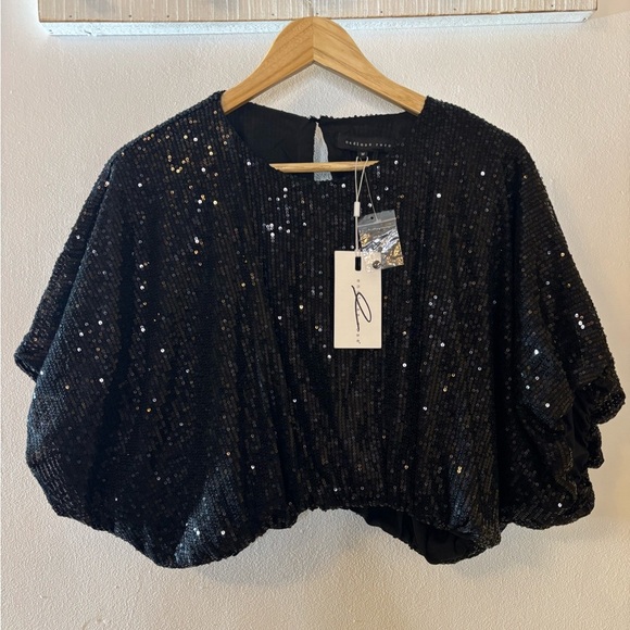 NWT Endless Rose Black Sequin Bubble Hem Crop Top - Picture 12 of 12